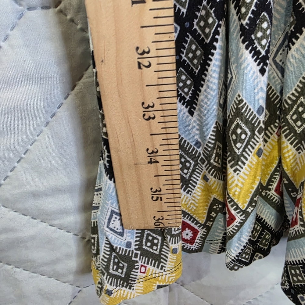 Ann Taylor Loft Multi Color Geometric Cold Shoulder Dress Sz XS Boho Blue Yellow - Picture 3 of 9